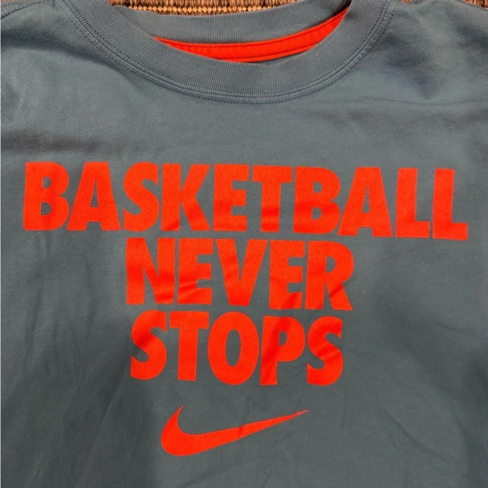 Nike Blue Tee with Vibrant Orange Text